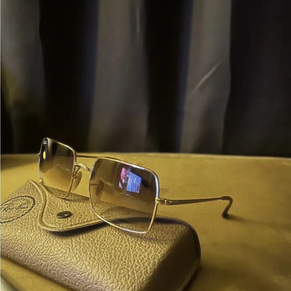 Ray-Ban SQUARE RB 1971 Gold/Brown Shaded (9147/51) Sunglasses ,  Never Worn!!!